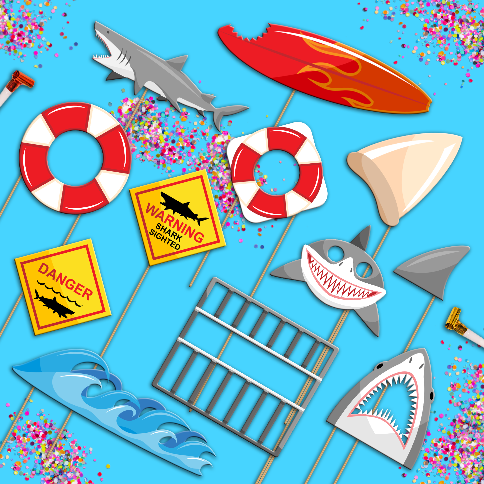 Shark Photo Booth Props 20pcs Assembled - BirthdayGalore.com