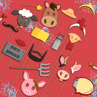 Farm Animals Barnyard Photo Booth Props 20pcs Assembled - BirthdayGalore.com