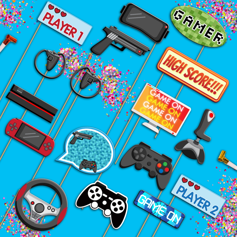 Video Game Photo Booth Props 20pcs Assembled - BirthdayGalore.com