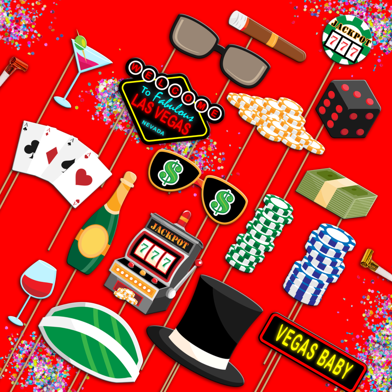 Las Vegas Casino Photo Booth Props 20pcs Assembled - BirthdayGalore.com