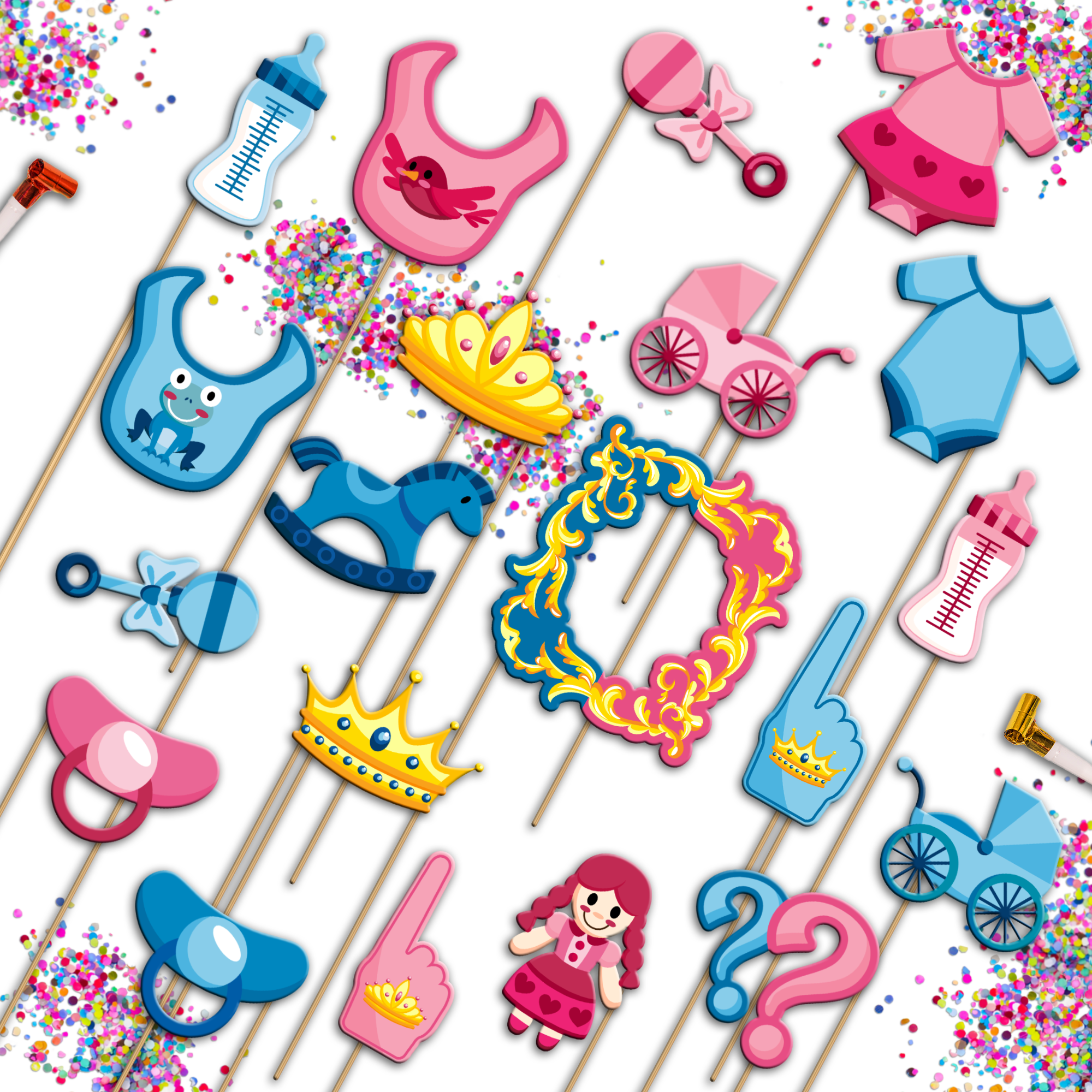 Prince or Princess Gender Reveal Photo Booth Props 20pcs Assembled - BirthdayGalore.com
