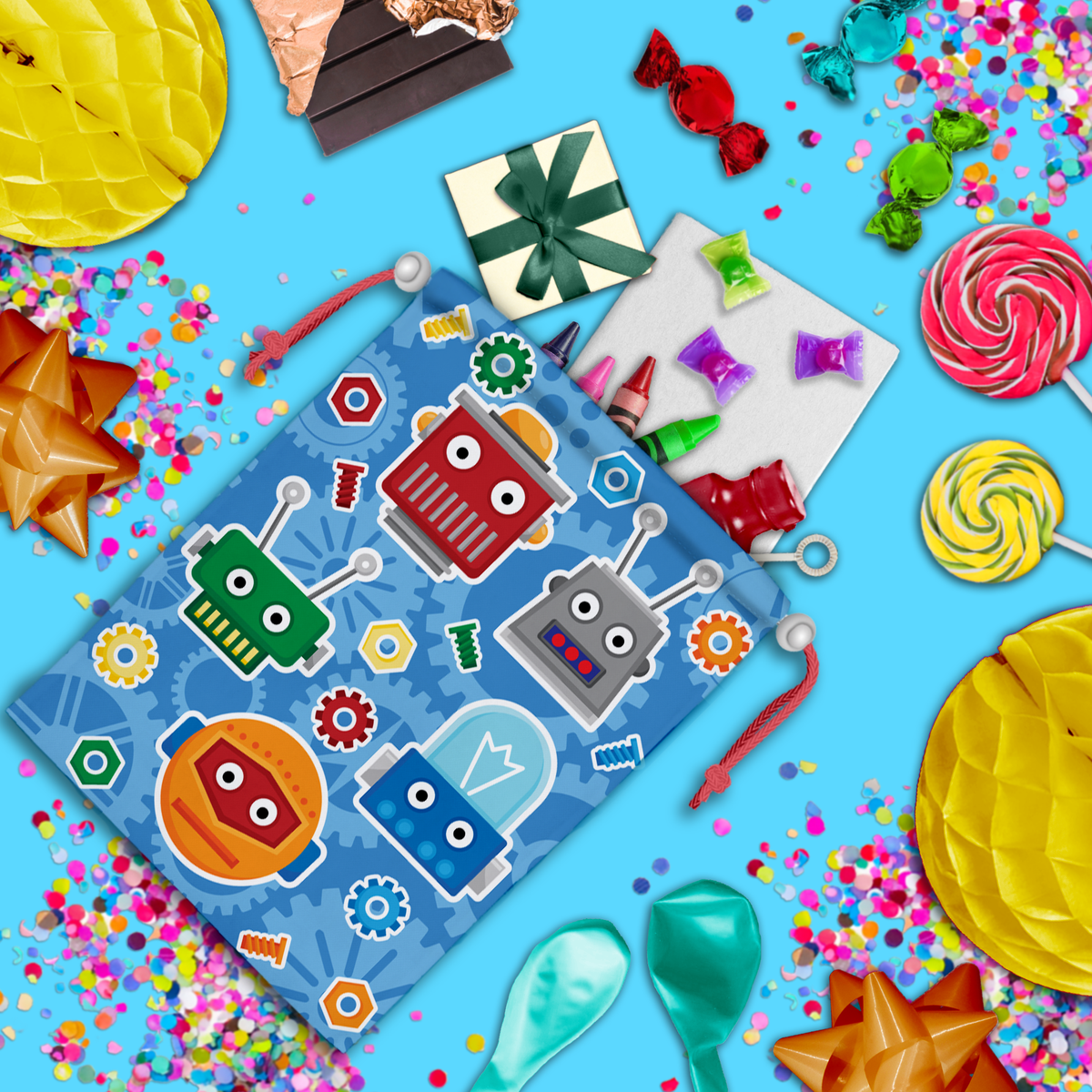 Robot Drawstring Tote Bag (10 Pack) - BirthdayGalore.com