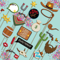 Cowboy Photo Booth Props 20pcs Assembled - BirthdayGalore.com