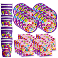Patchwork Owl Birthday Party Tableware Kit For 16 Guests - BirthdayGalore.com