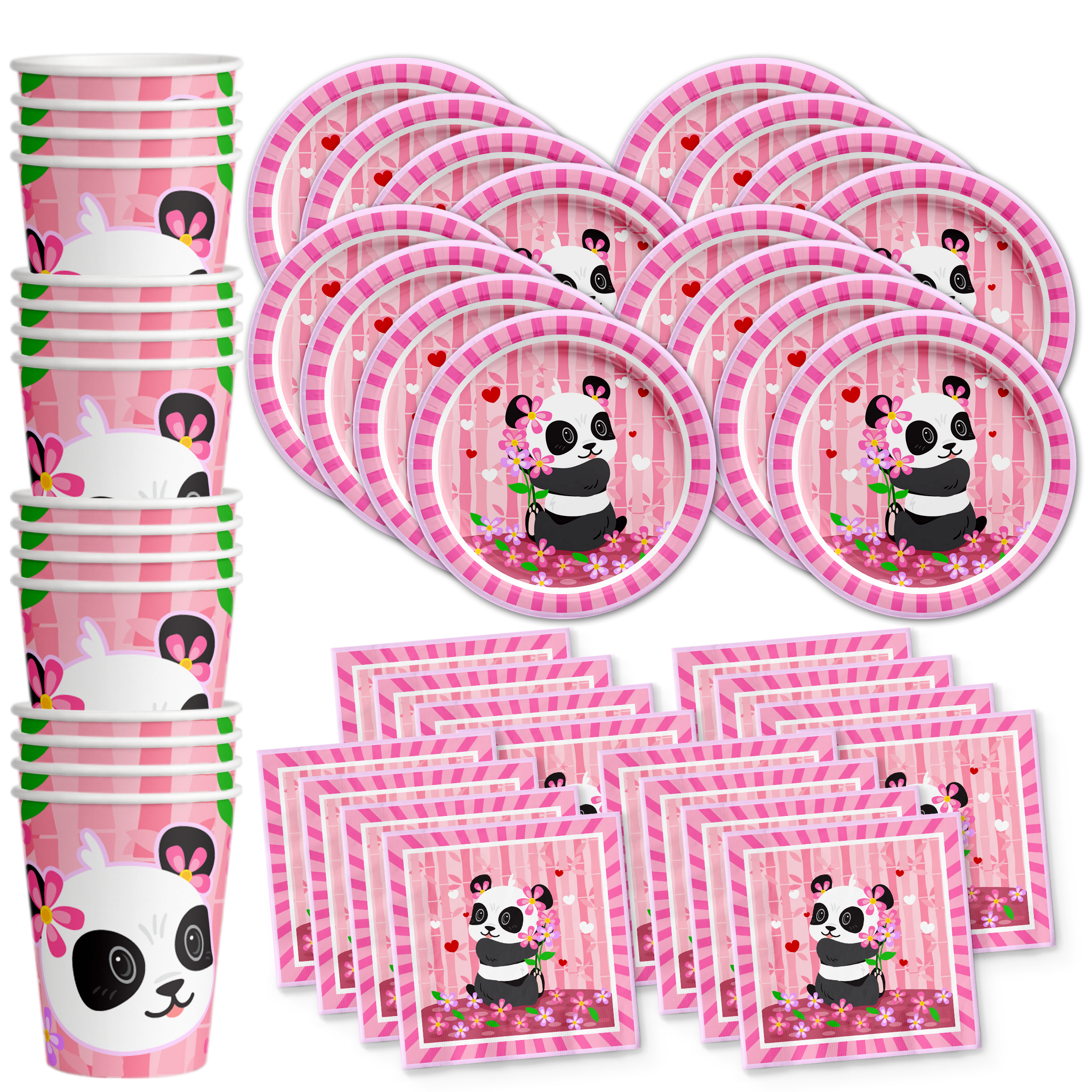 Panda Birthday Party Tableware Kit For 16 Guests - BirthdayGalore.com