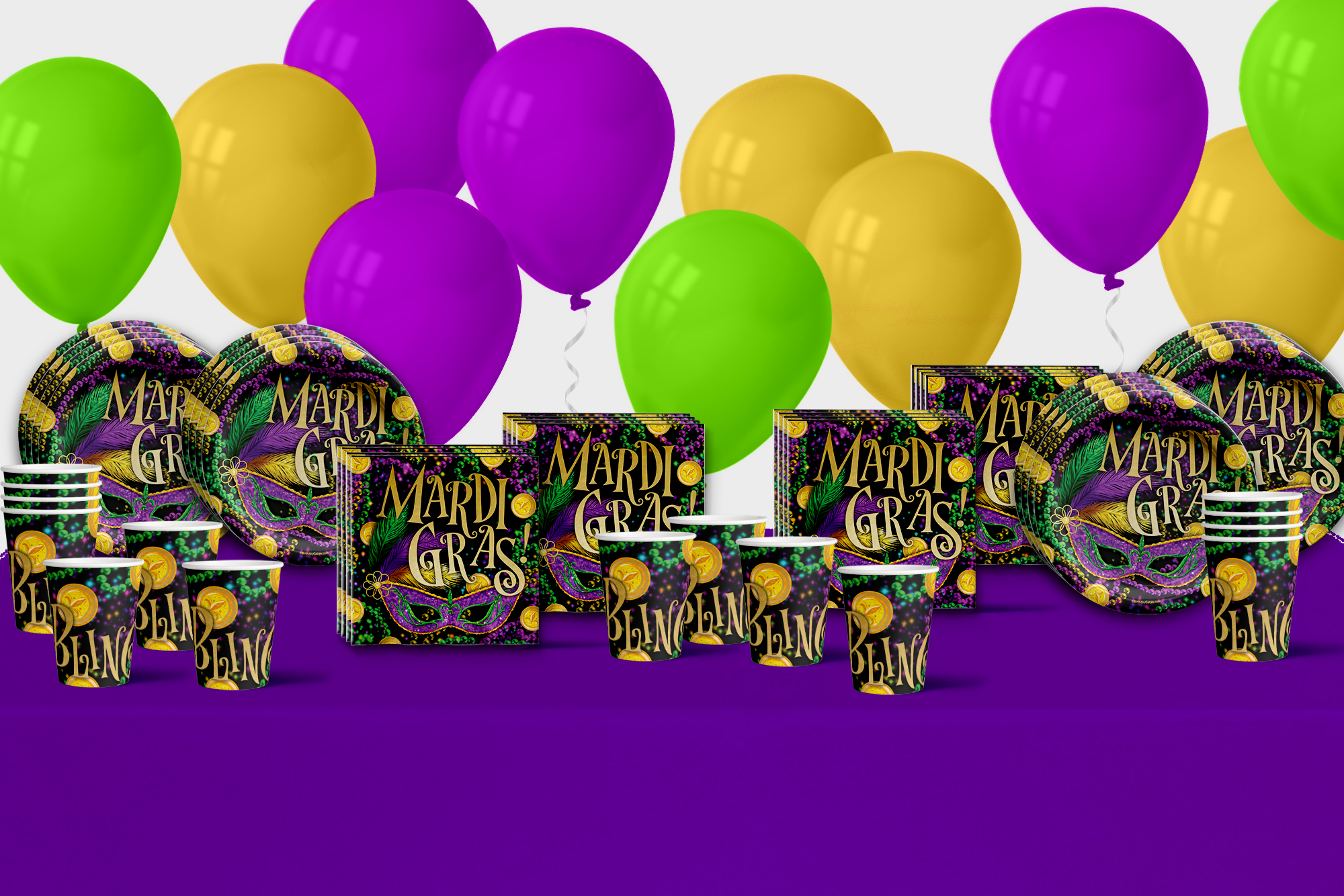 Mardi Gras Birthday Party Tableware Kit For 16 Guests