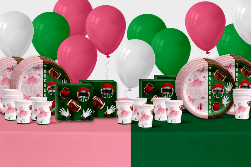 Birthday Galore Tutus or Touchdowns Gender Reveal Party Tableware Kit For 16 Guests