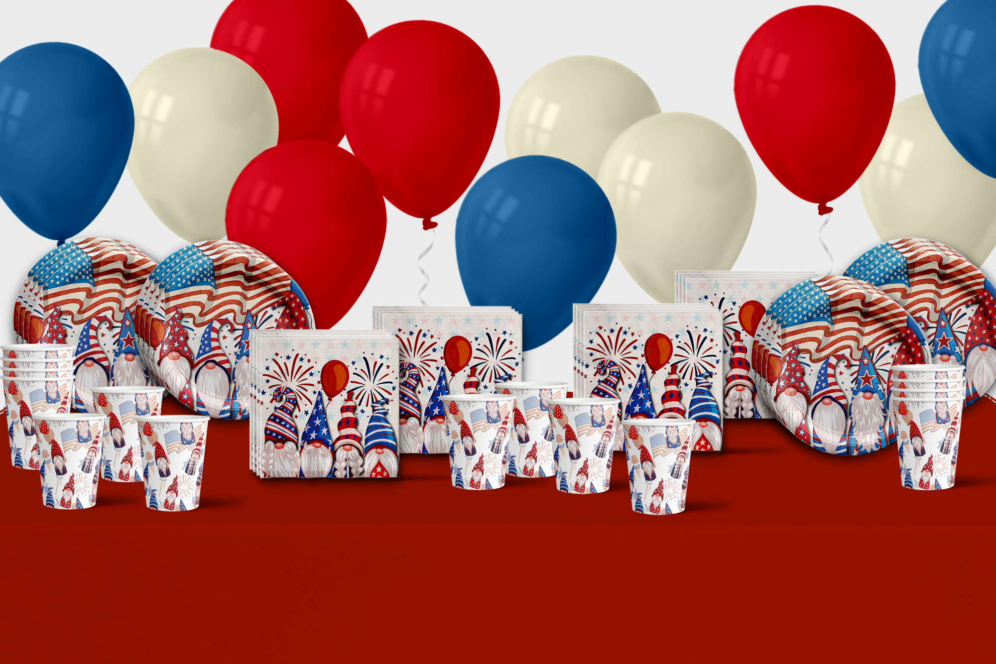 Patriotic Gnomes Birthday Party Tableware Kit For 16 Guests