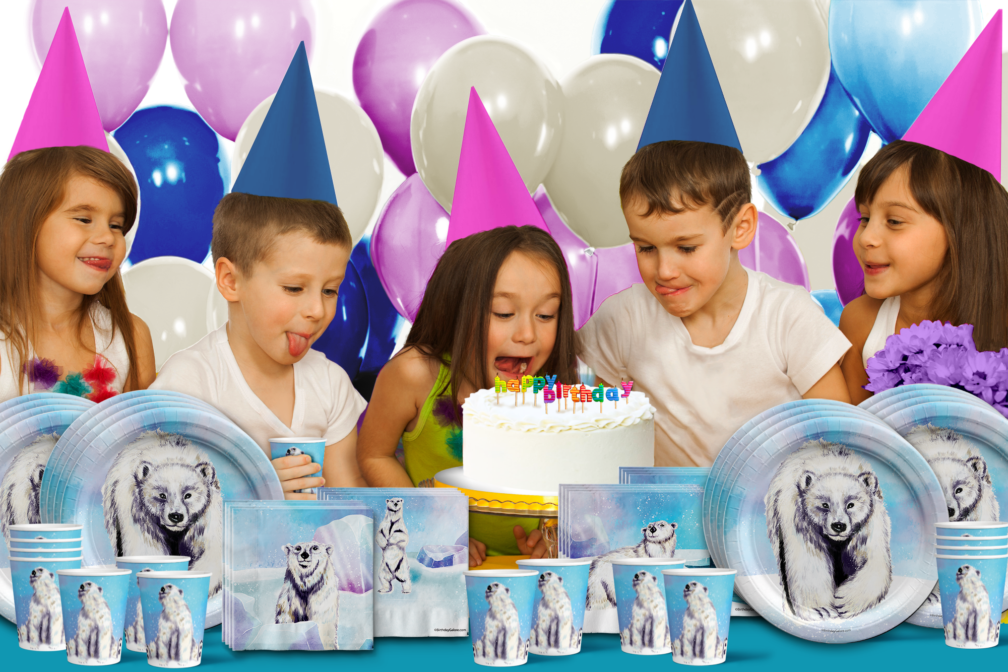 Polar Bear Birthday Party Tableware Kit For 16 Guests