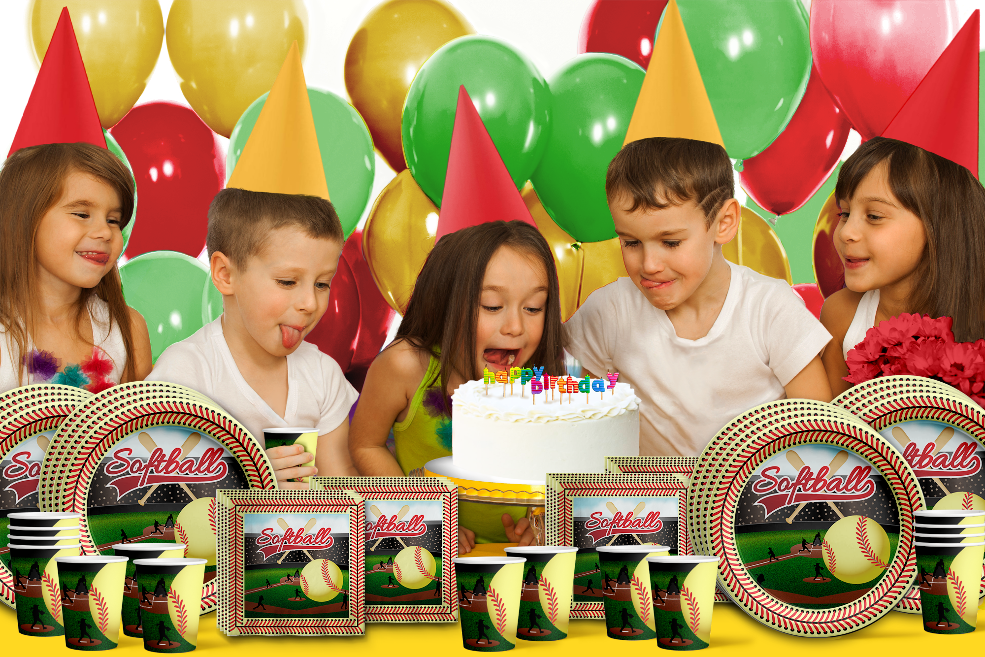 Softball Birthday Party Tableware Kit For 16 Guests - BirthdayGalore.com