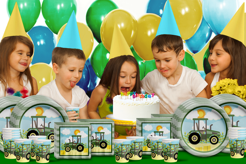 Tractor Time Birthday Party Tableware Kit For 16 Guests - BirthdayGalore.com