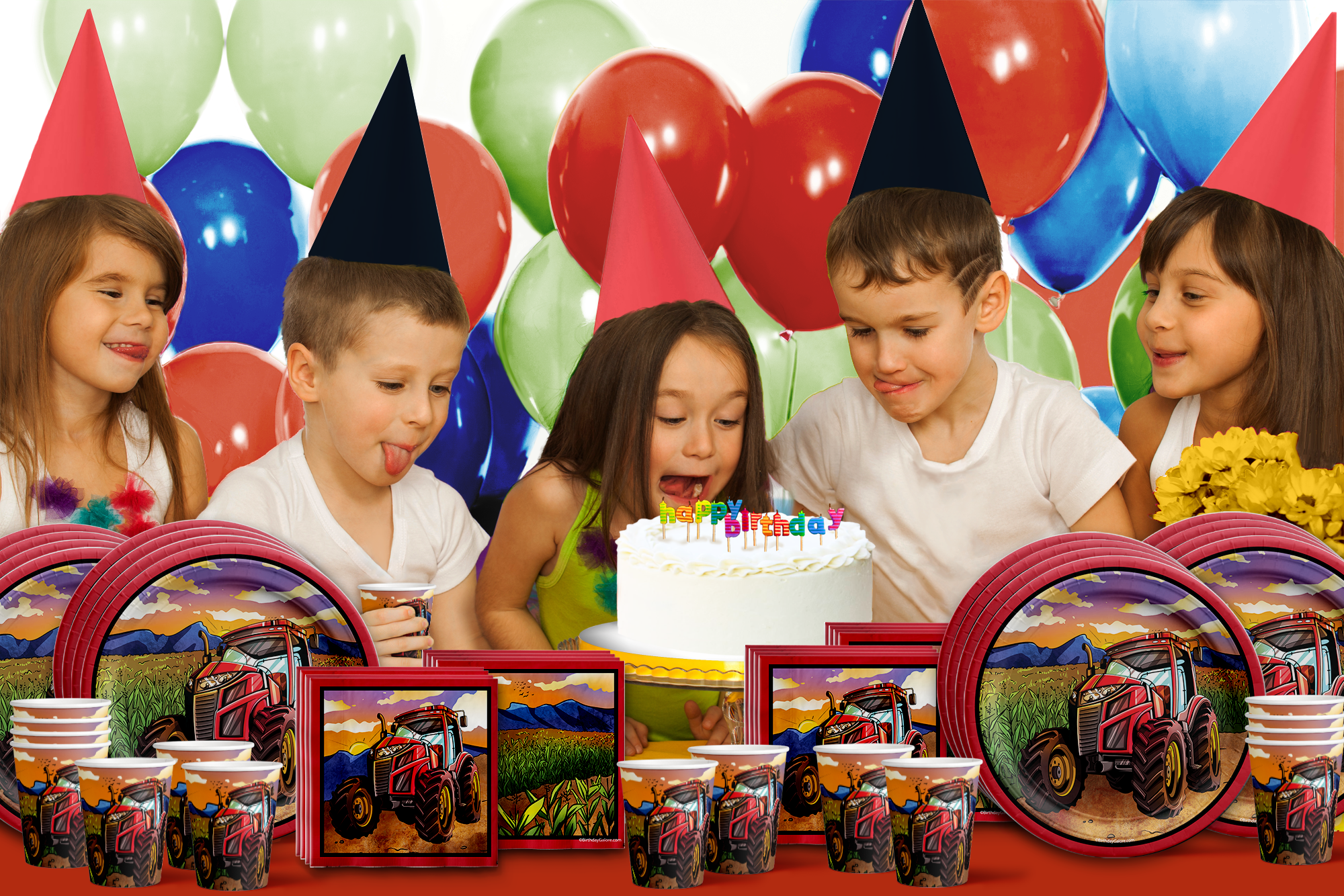 Red Tractor Birthday Party Tableware Kit For 16 Guests