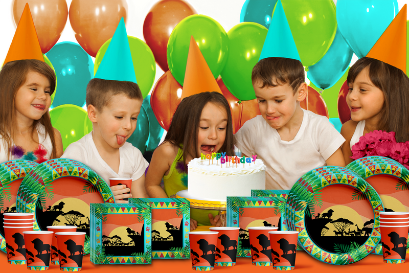 Sunset Safari Animals Birthday Party Tableware Kit For 16 Guests - BirthdayGalore.com