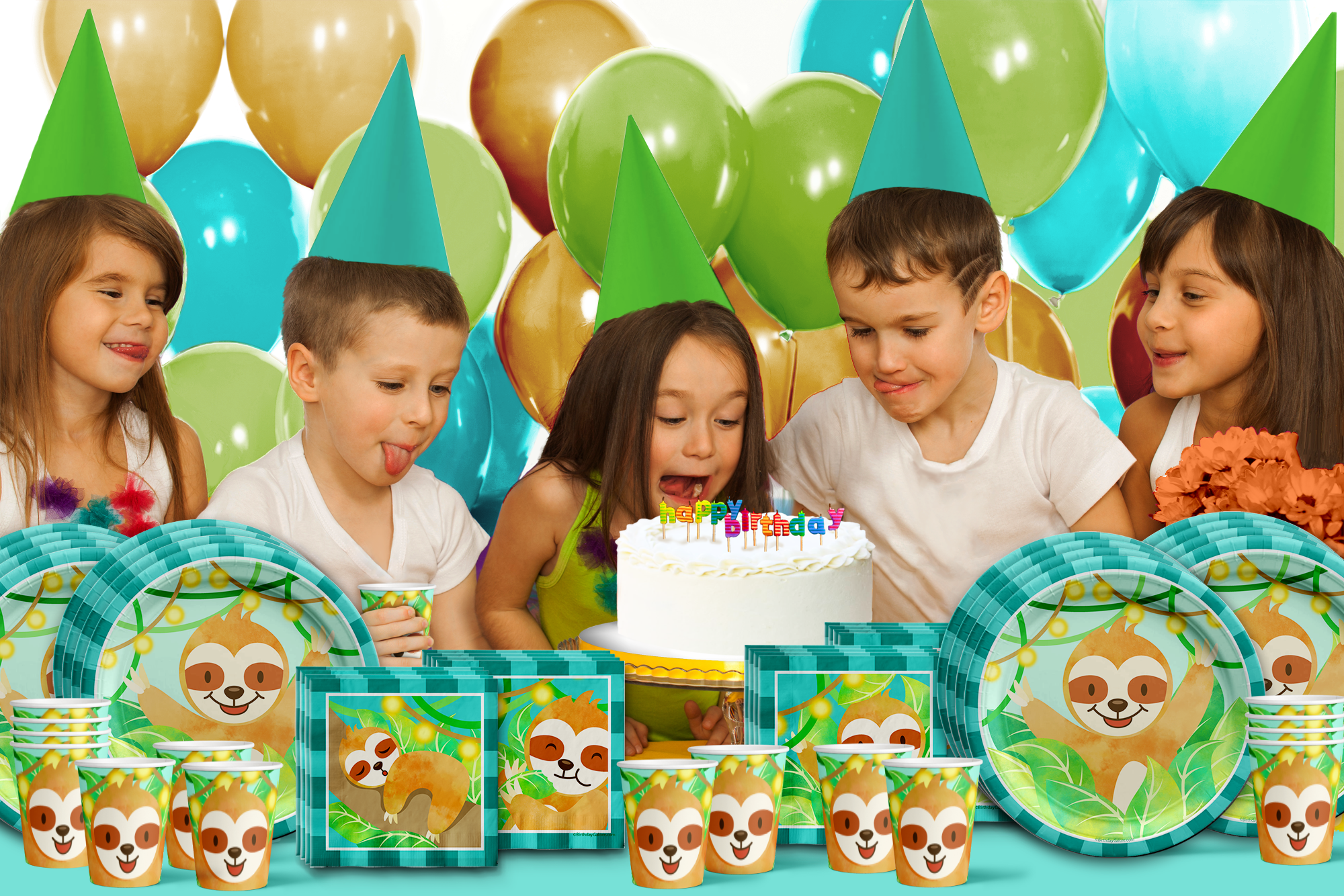 Sloth Boy Birthday Party Tableware Kit For 16 Guests