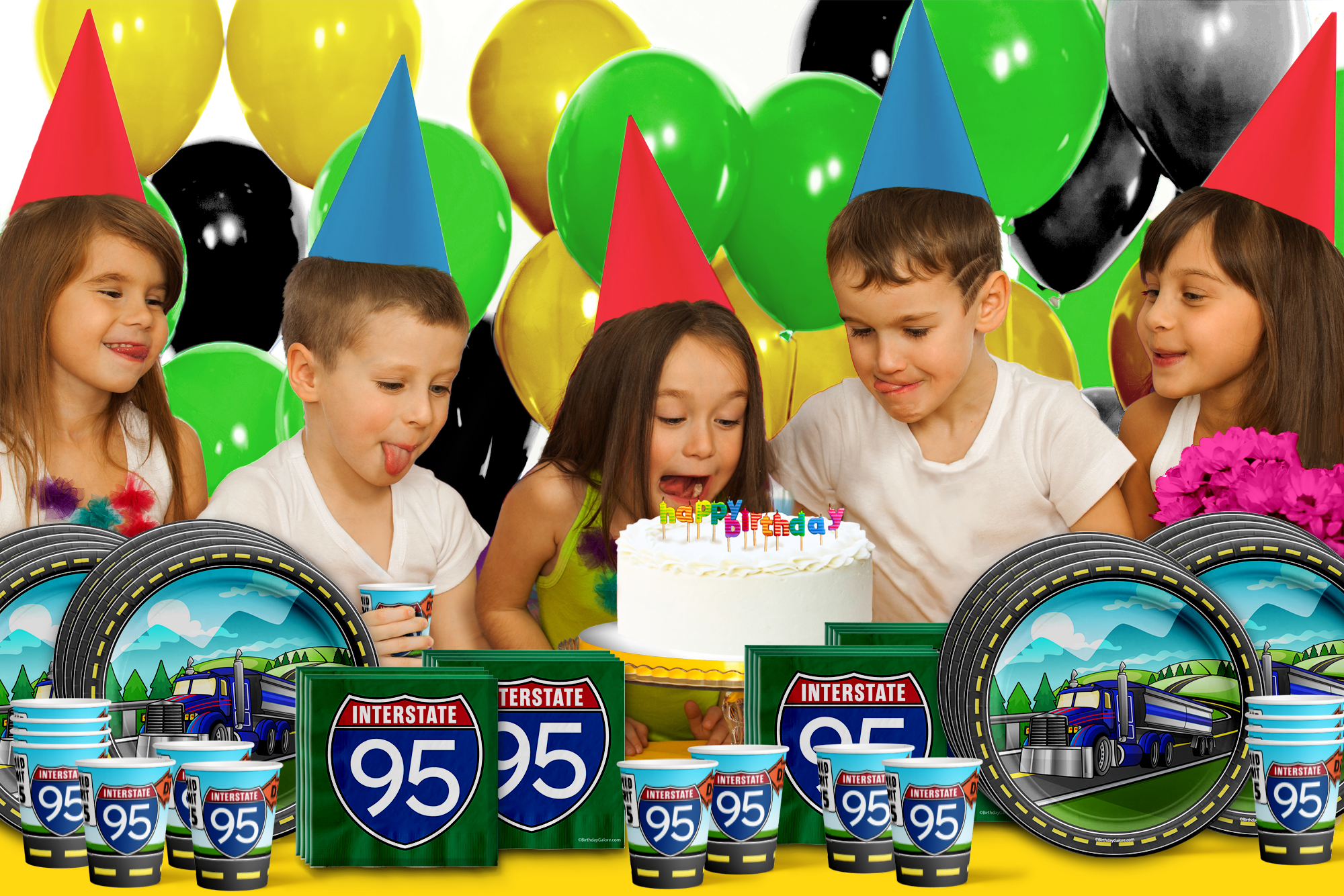 Tractor Trailer Birthday Party Tableware Kit For 16 Guests