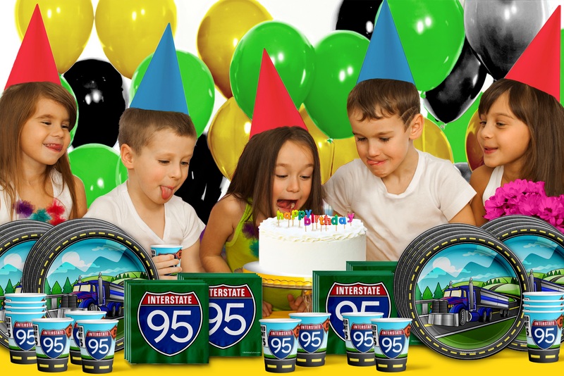 Tractor Trailer Birthday Party Tableware Kit For 16 Guests