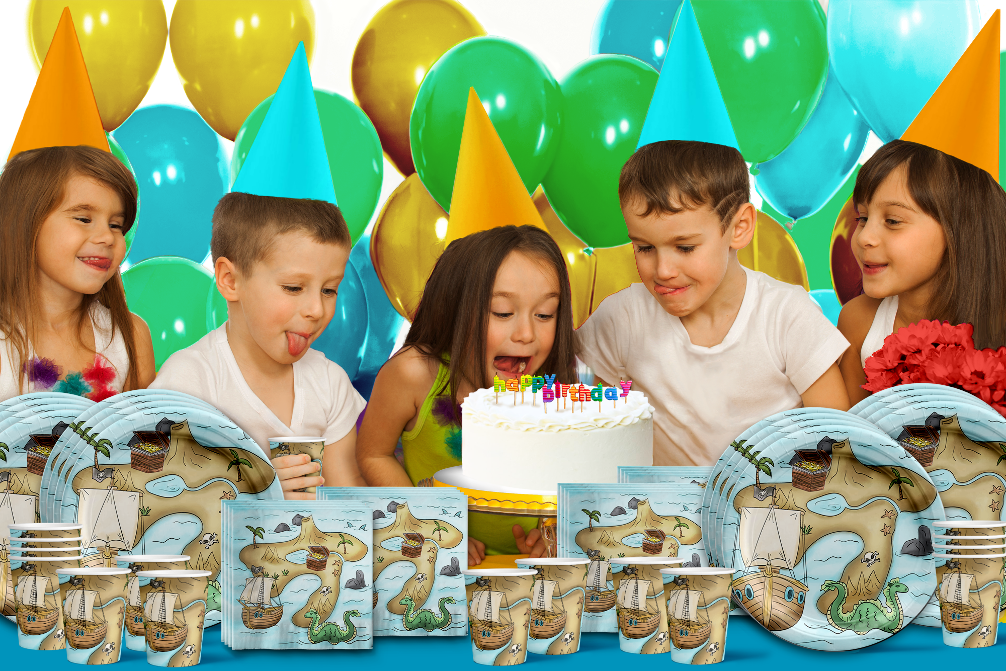 Pirate Treasure Map Birthday Party Tableware Kit For 16 Guests - BirthdayGalore.com