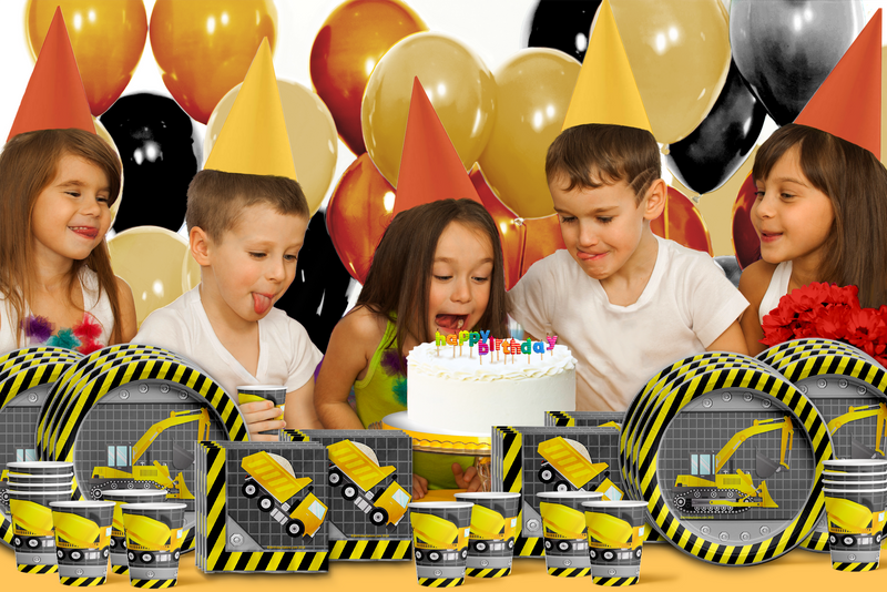 Construction Trucks Birthday Party Tableware Kit For 16 Guests - BirthdayGalore.com