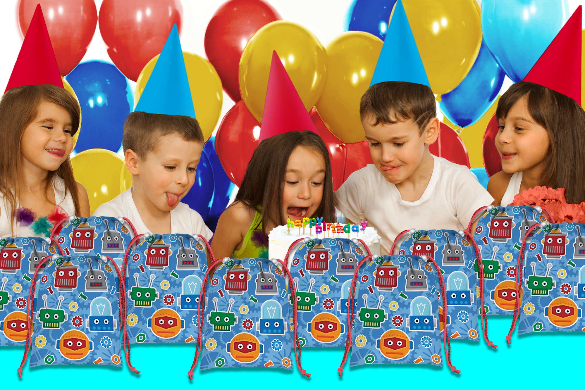 Robot Drawstring Tote Bag (10 Pack) - BirthdayGalore.com