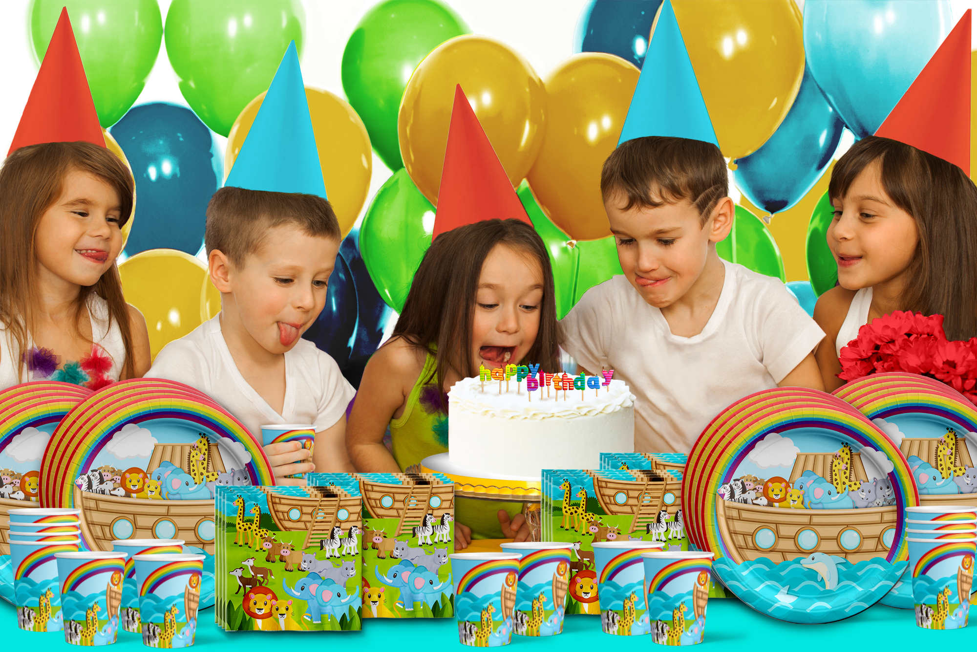 Noahs Ark Birthday Party Tableware Kit For 16 Guests - BirthdayGalore.com
