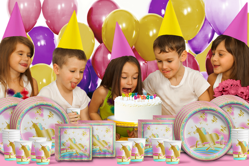 Unicorn Gold Birthday Party Tableware Kit For 16 Guests - BirthdayGalore.com