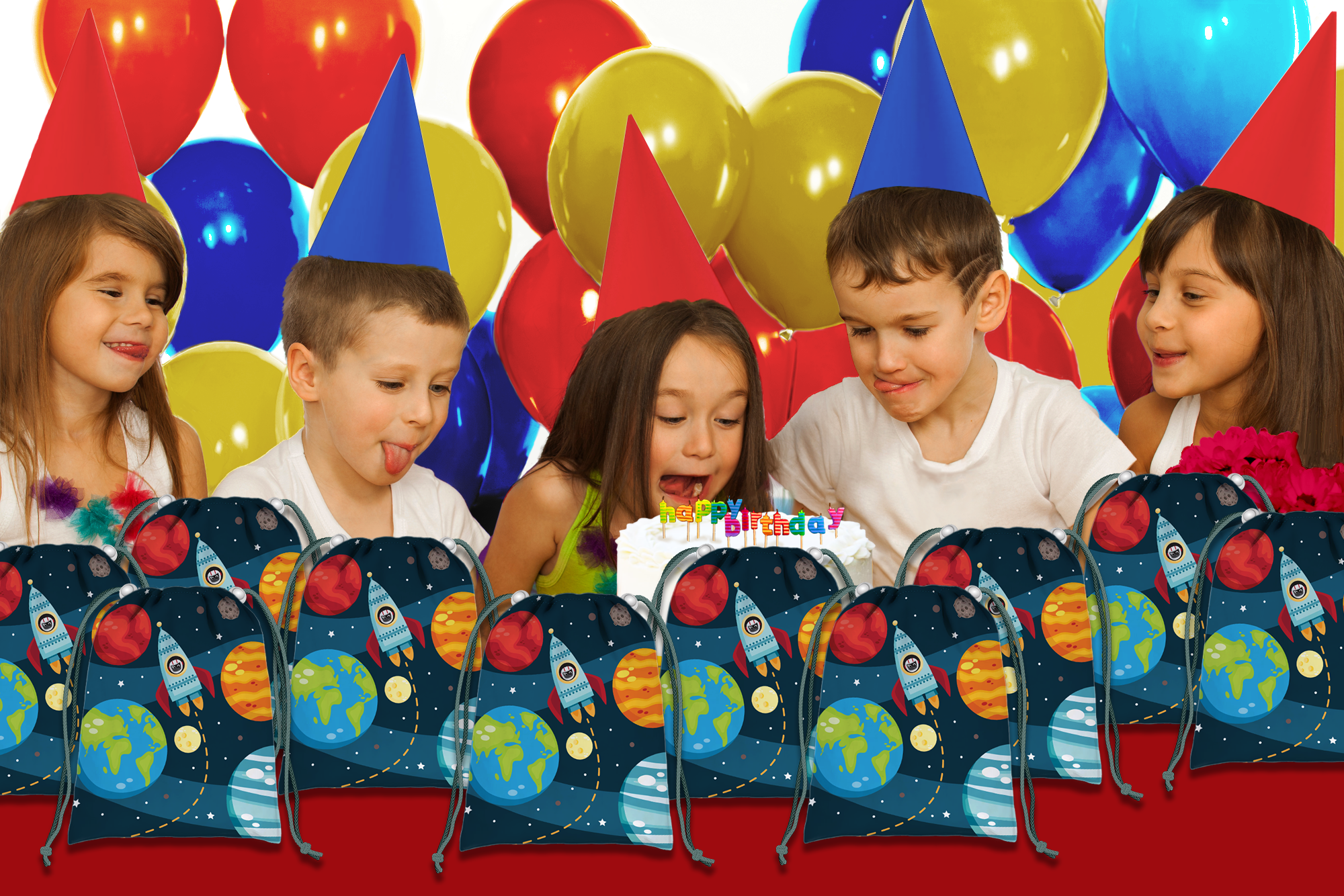 Space Solar System Drawstring Tote Bag (10 Pack) - BirthdayGalore.com