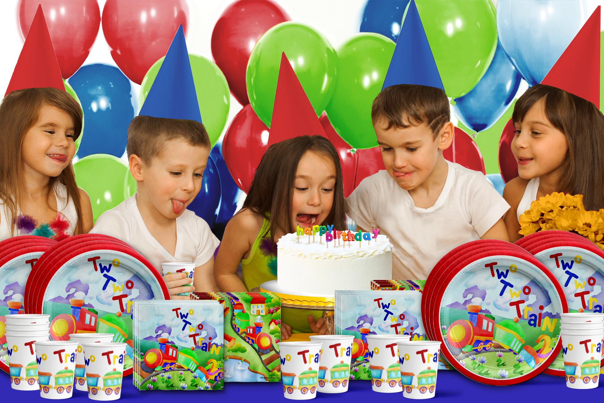 Two Two Train 2nd Birthday Party Tableware Kit For 16 Guests