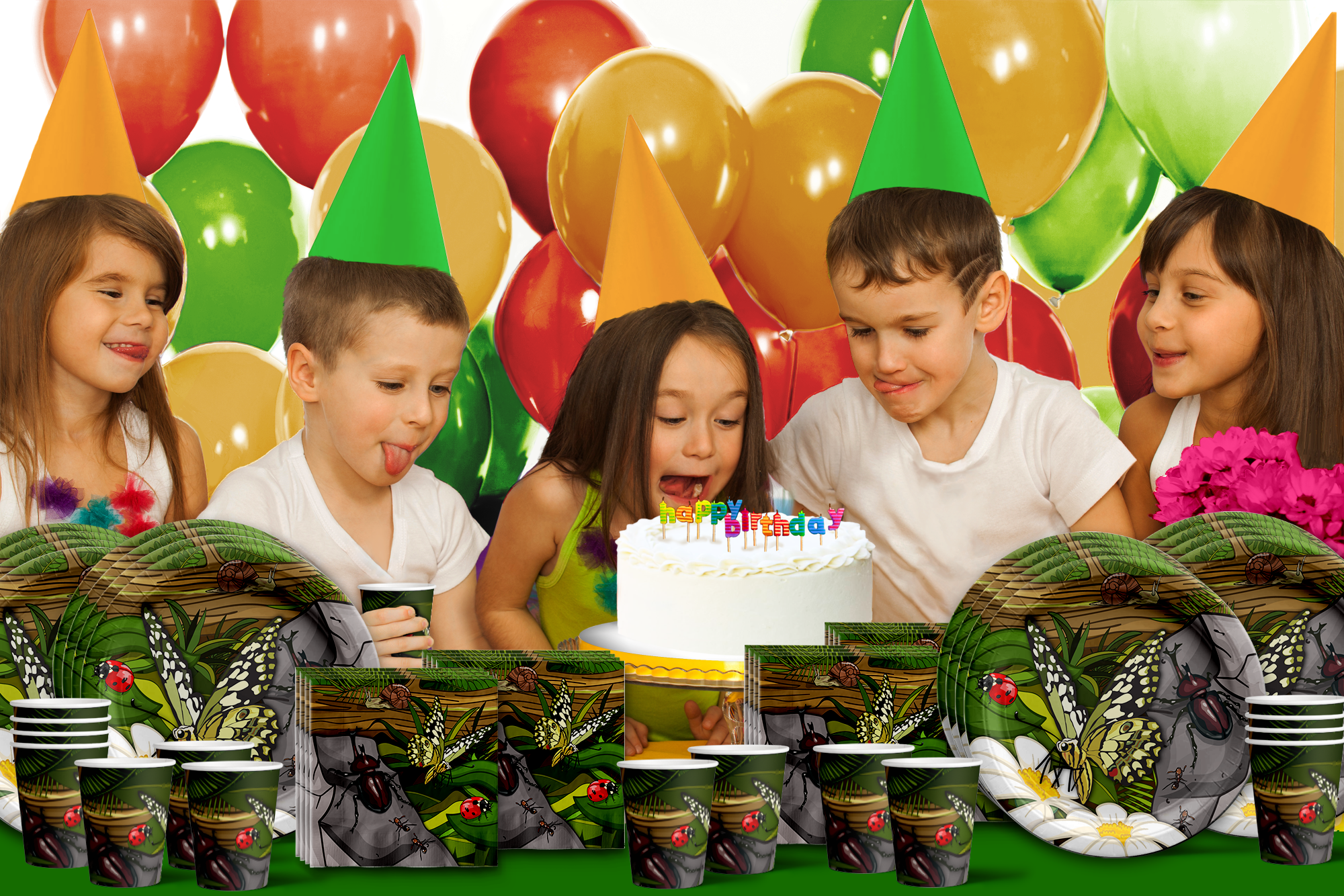 Bugs Insect Birthday Party Tableware Kit For 16 Guests - BirthdayGalore.com