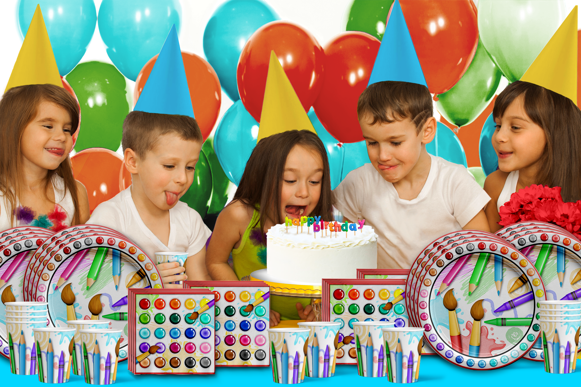 Little Artist Birthday Party Tableware Kit For 16 Guests - BirthdayGalore.com