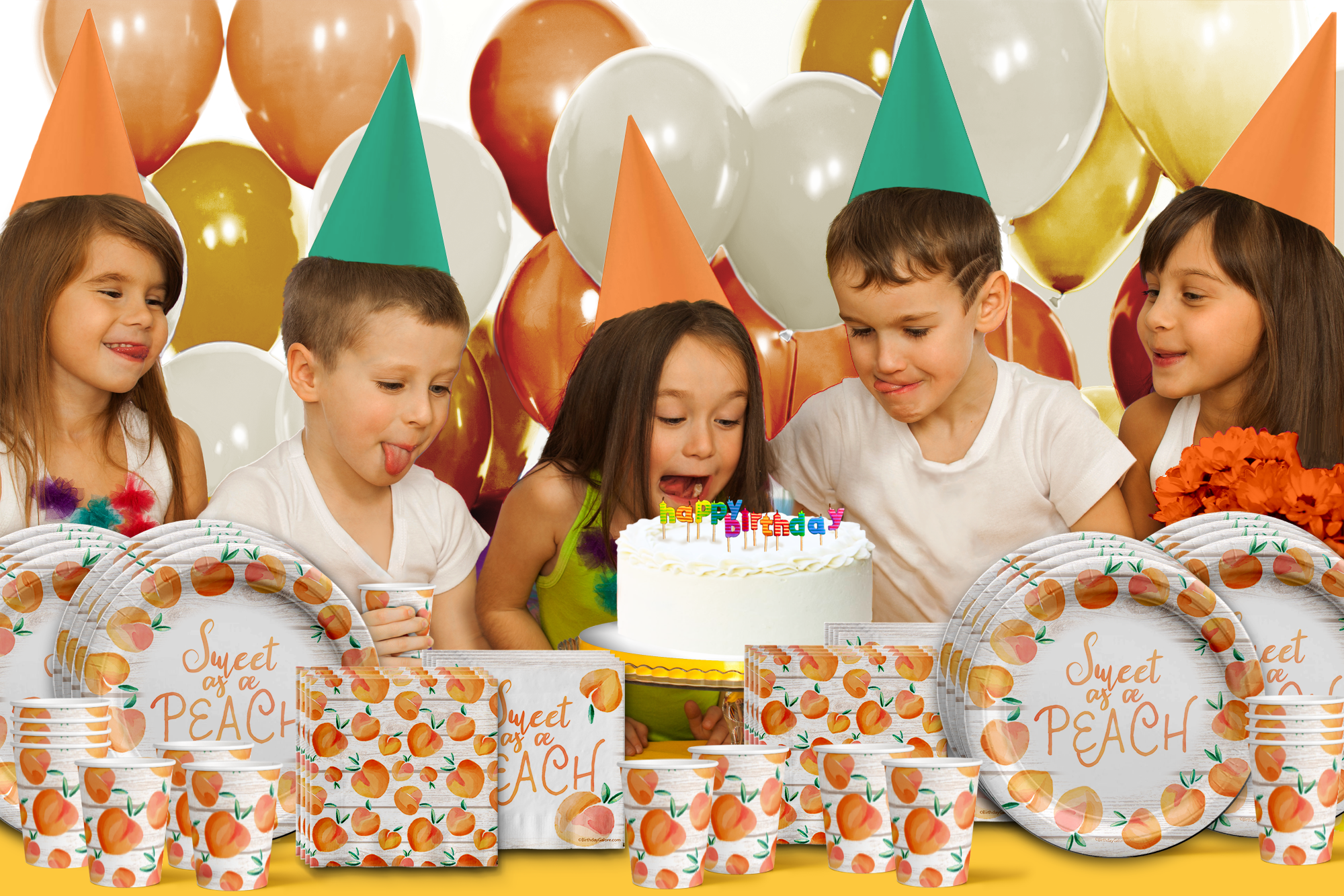 Birthday Galore Sweet as a Peach Party Tableware Kit For 16 Guests
