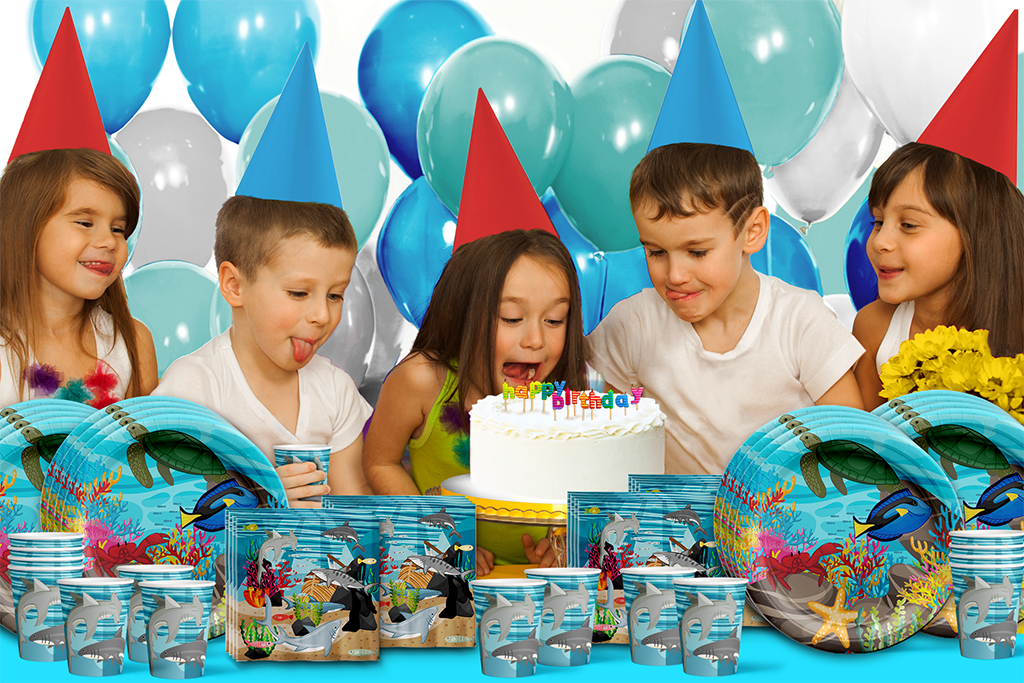 Maui The Shark Birthday Party Tableware Kit for 16 Guests