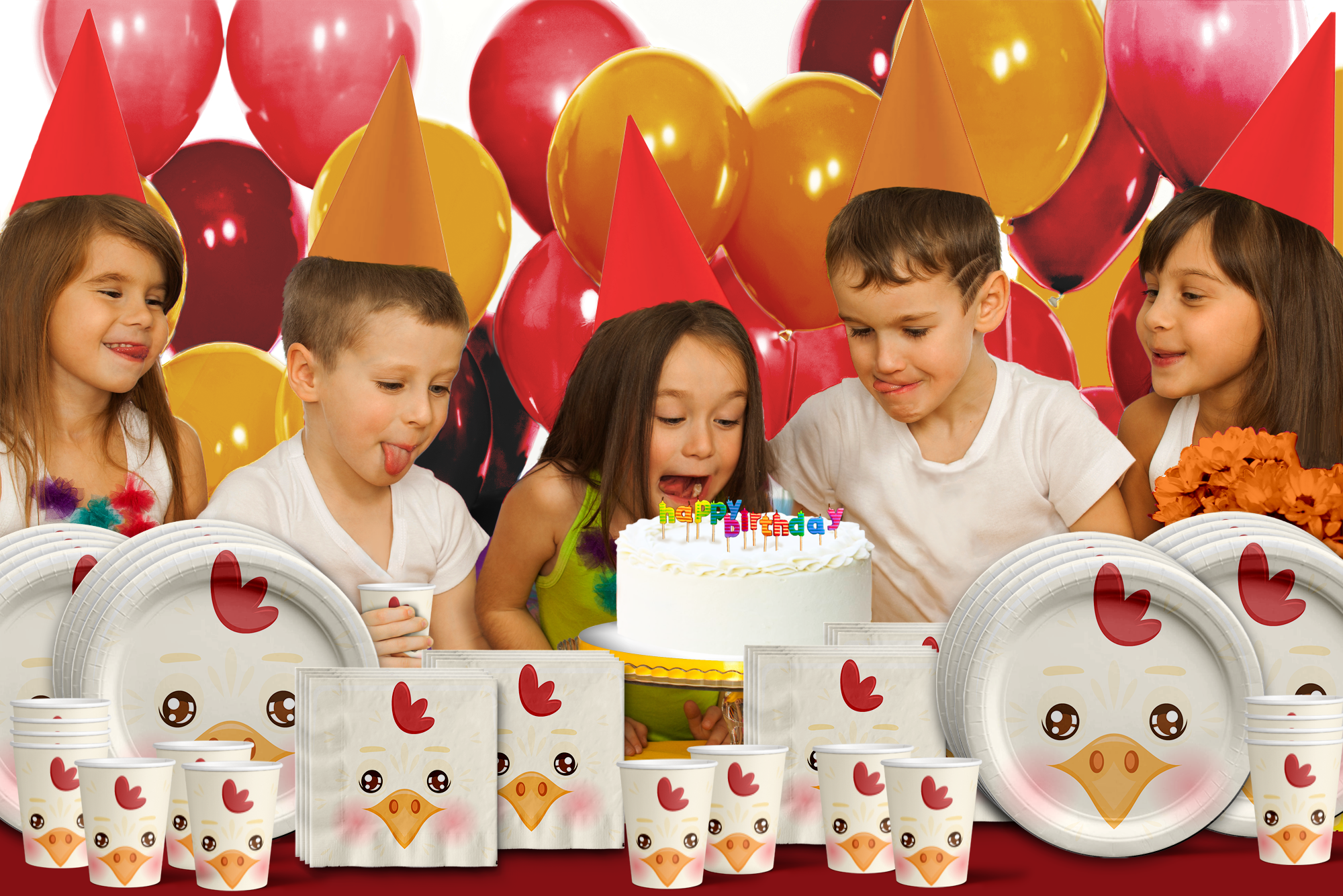 Chicken Birthday Party Tableware Kit For 16 Guests - BirthdayGalore.com