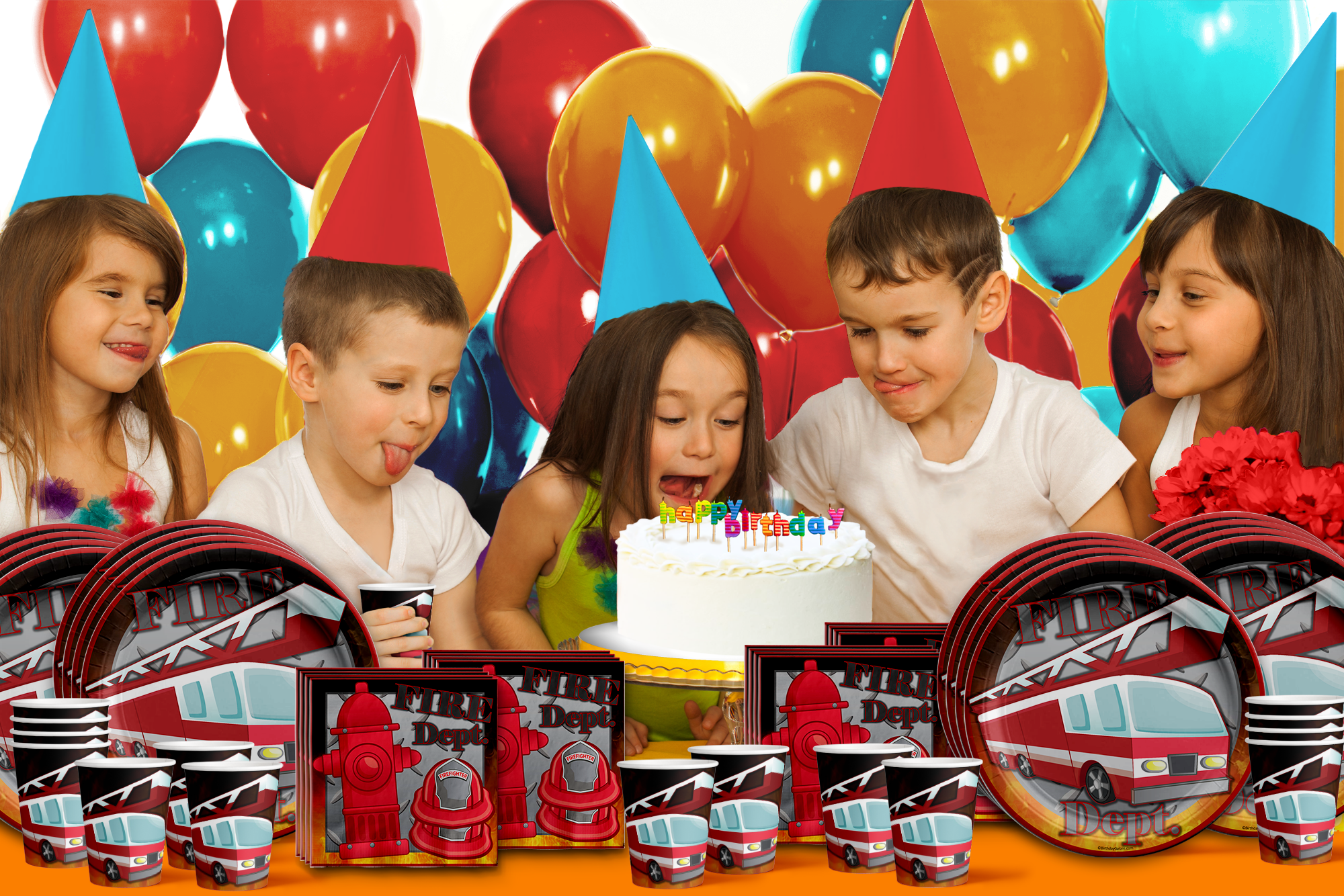 Fire Fighter Birthday Party Tableware Kit For 16 Guests - BirthdayGalore.com