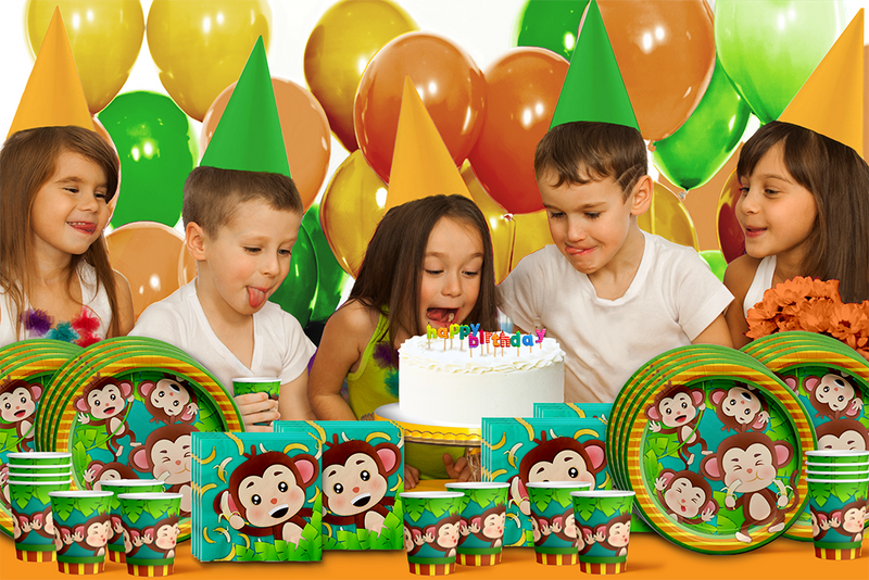 Monkey Birthday Party Tableware Kit For 16 Guests - BirthdayGalore.com