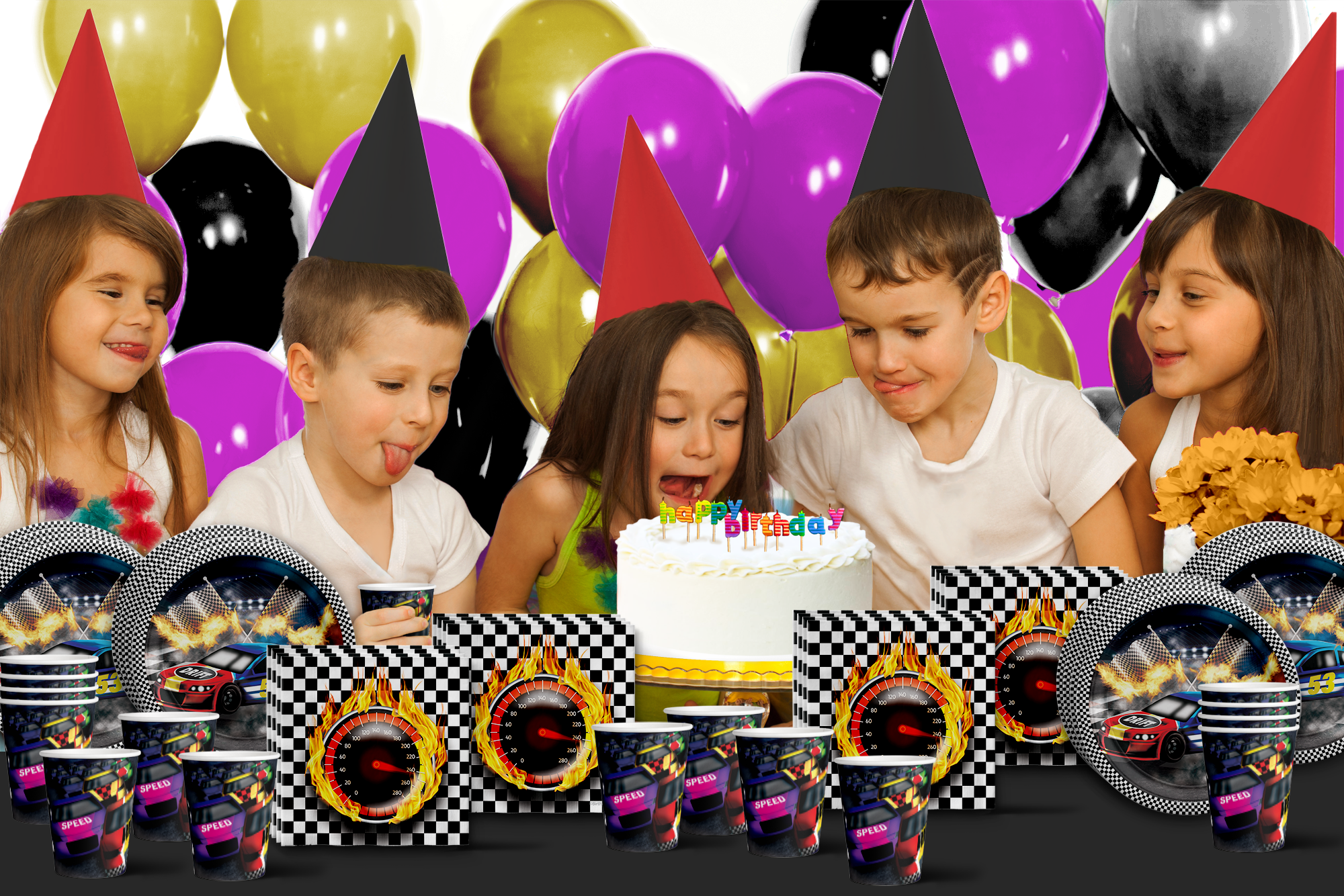 Race Day Birthday Party Tableware Kit For 16 Guests