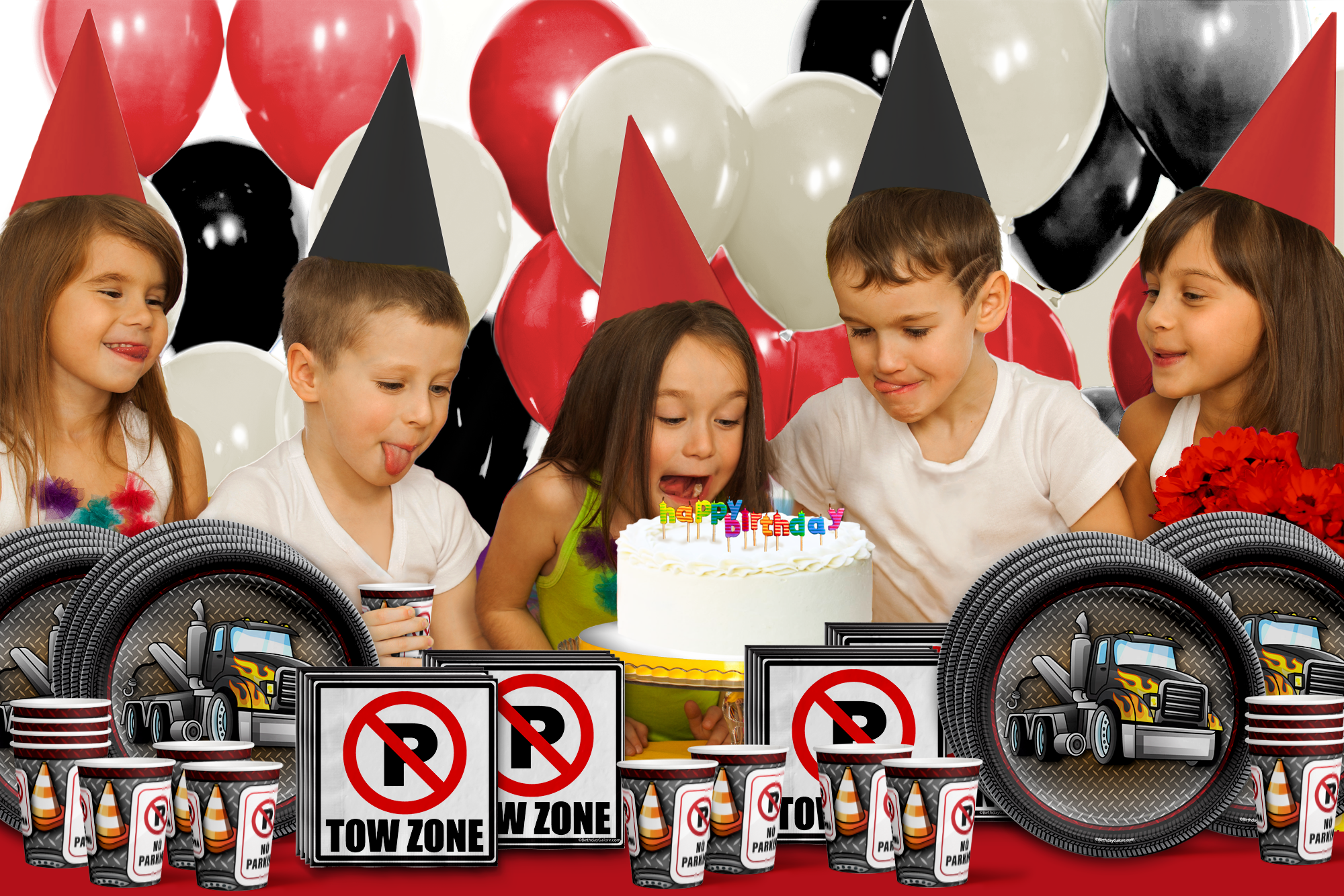 Tow Truck Birthday Party Tableware Kit For 16 Guests