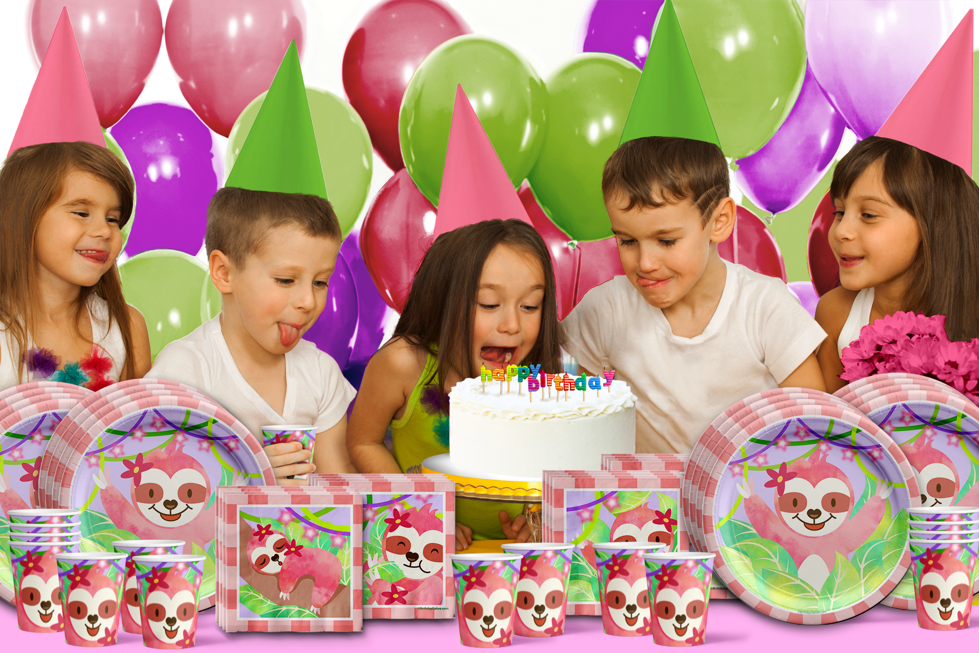 Sloth Girl Birthday Party Tableware Kit For 16 Guests