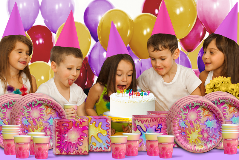 Girl's Slime Birthday Party Tableware Kit For 16 Guests