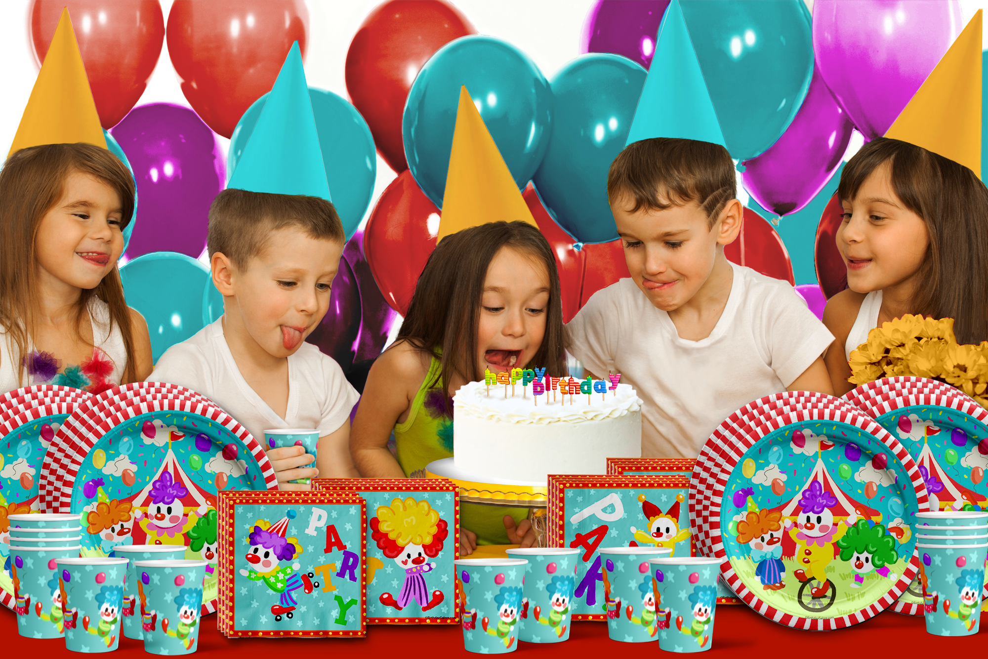 Clown Birthday Party Tableware Kit For 16 Guests