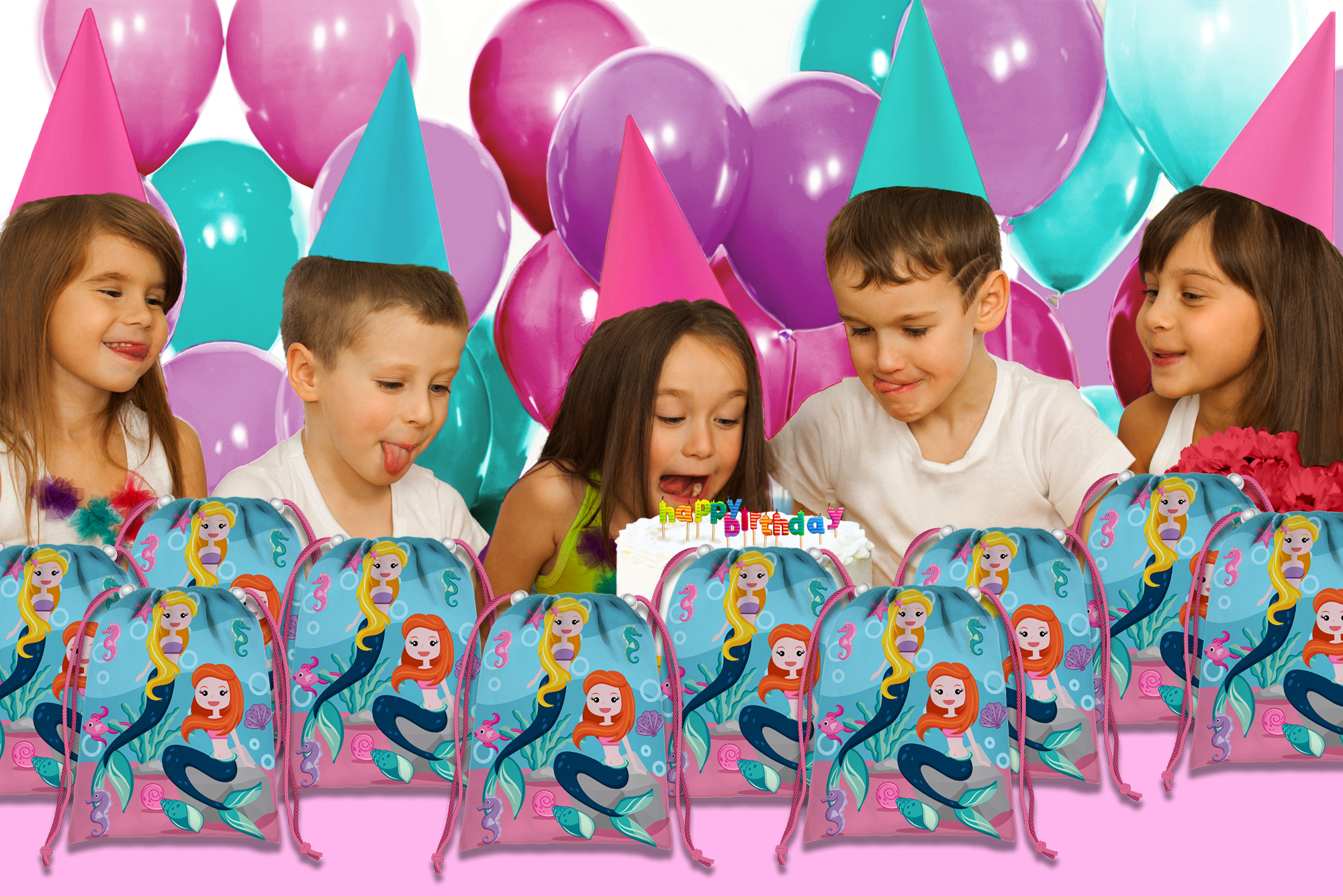 Mermaids Drawstring Tote Bag (10 Pack) - BirthdayGalore.com