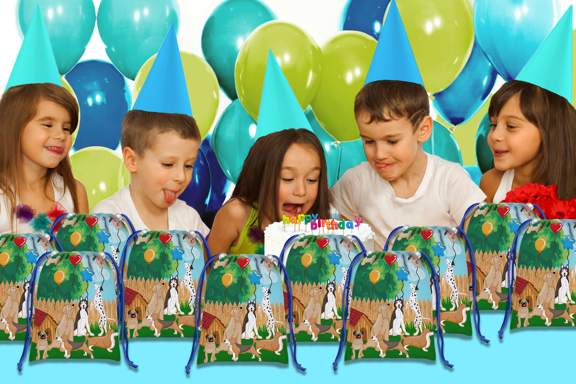 Puppy Dog Drawstring Tote Bag (10 Pack) - BirthdayGalore.com