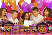 Pink Girl Basketball Birthday Party Tableware Kit For 16 Guests - BirthdayGalore.com