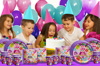 Patchwork Owl Birthday Party Tableware Kit For 16 Guests - BirthdayGalore.com