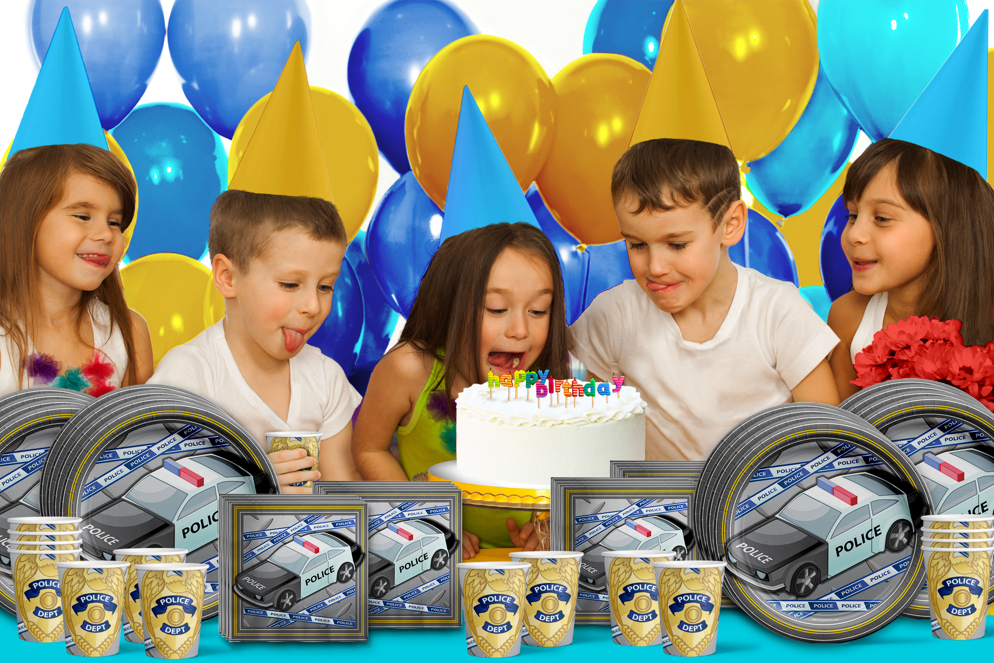 Police Cop Birthday Party Tableware Kit For 16 Guests - BirthdayGalore.com