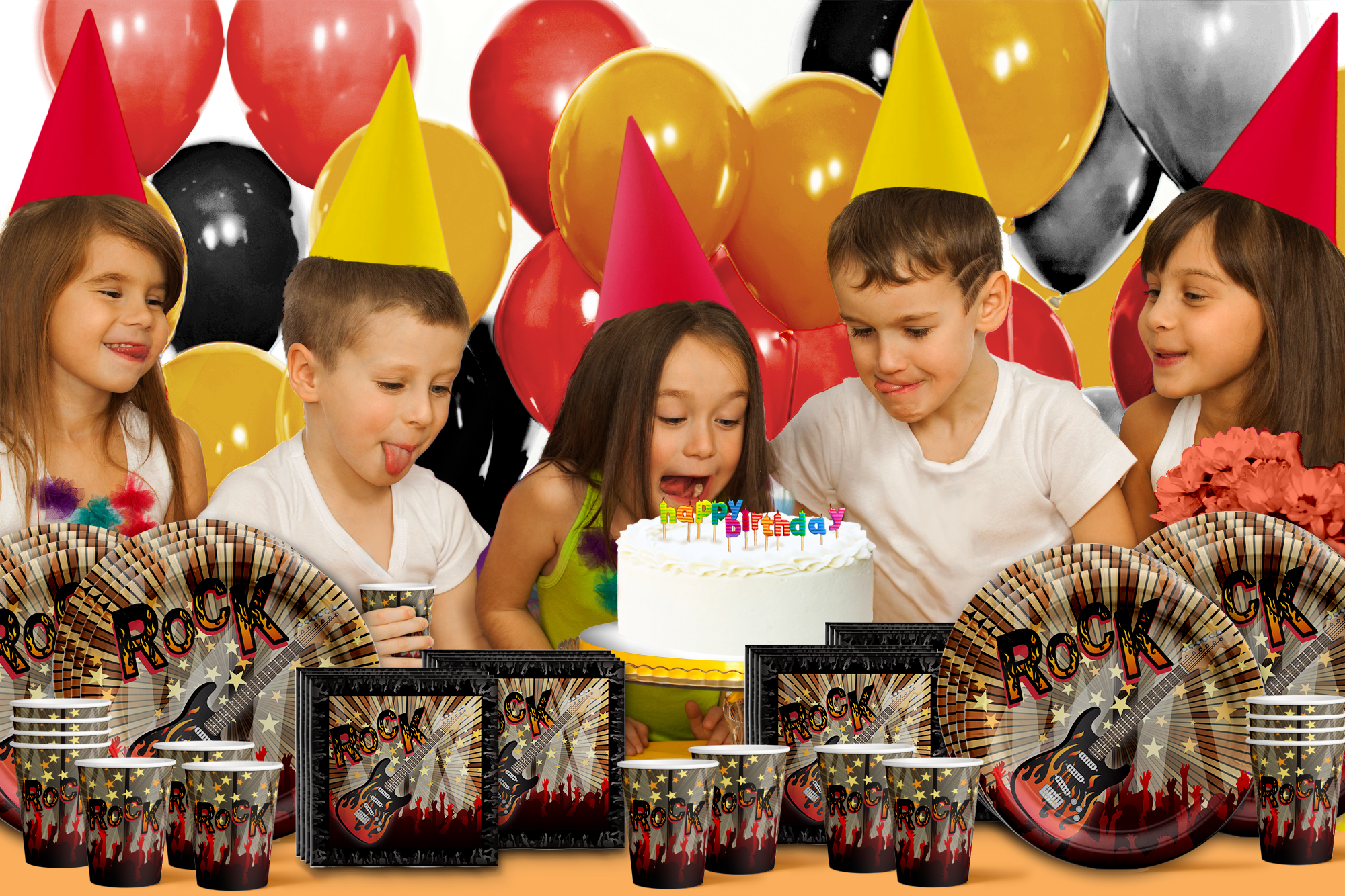 Rock Star Guitar Birthday Party Tableware Kit For 16 Guests - BirthdayGalore.com