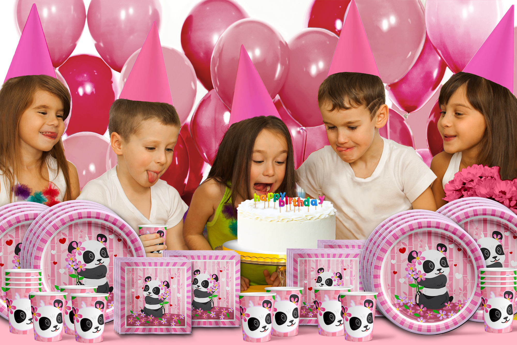 Panda Birthday Party Tableware Kit For 16 Guests - BirthdayGalore.com