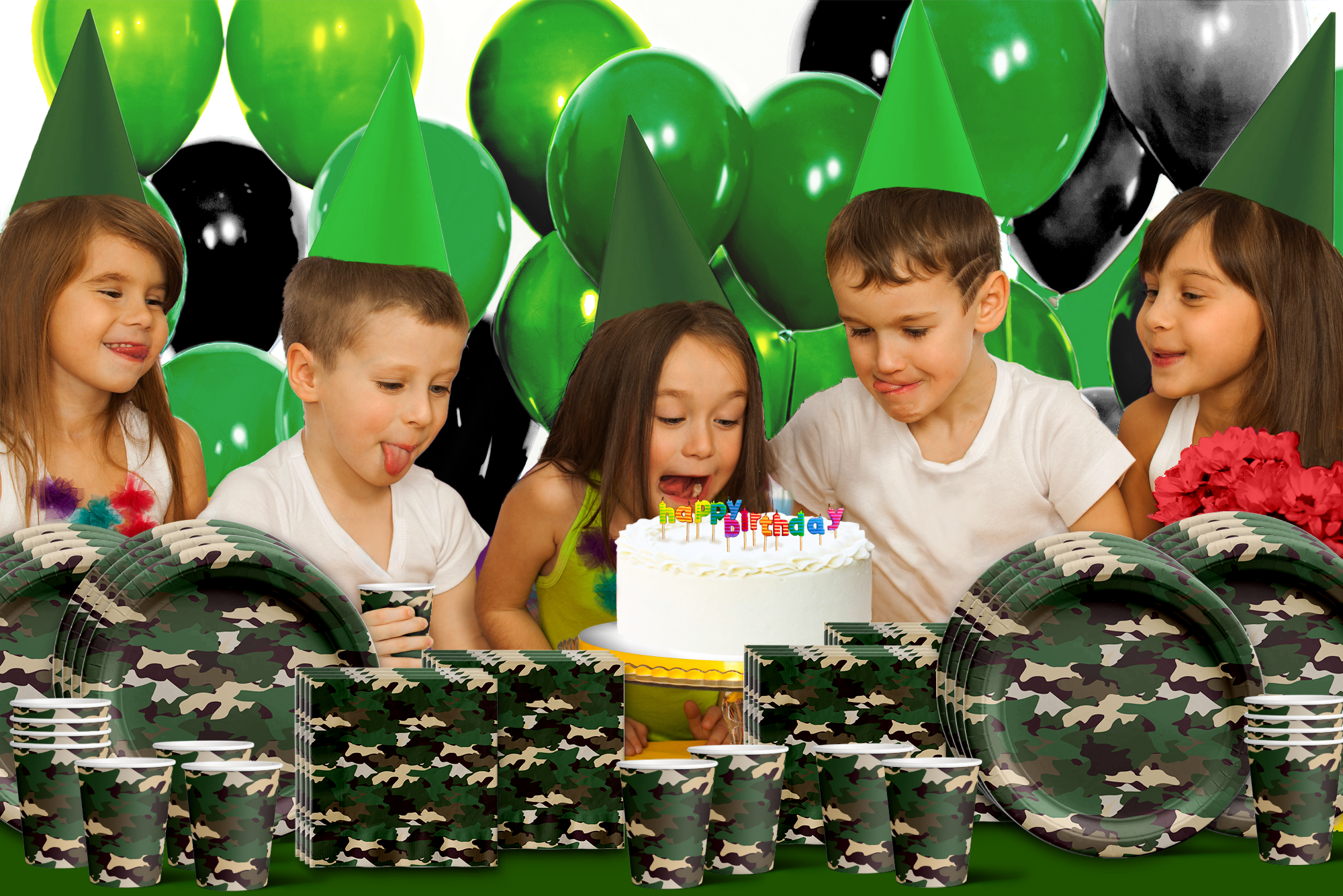 Classic Camo Birthday Party Tableware Kit For 16 Guests - BirthdayGalore.com