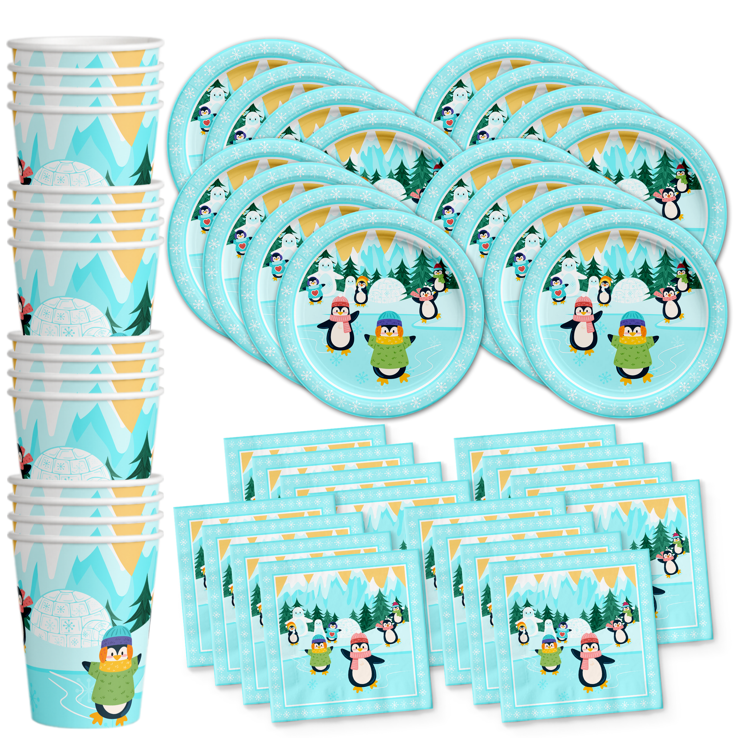 Penguins Birthday Party Tableware Kit For 16 Guests - BirthdayGalore.com