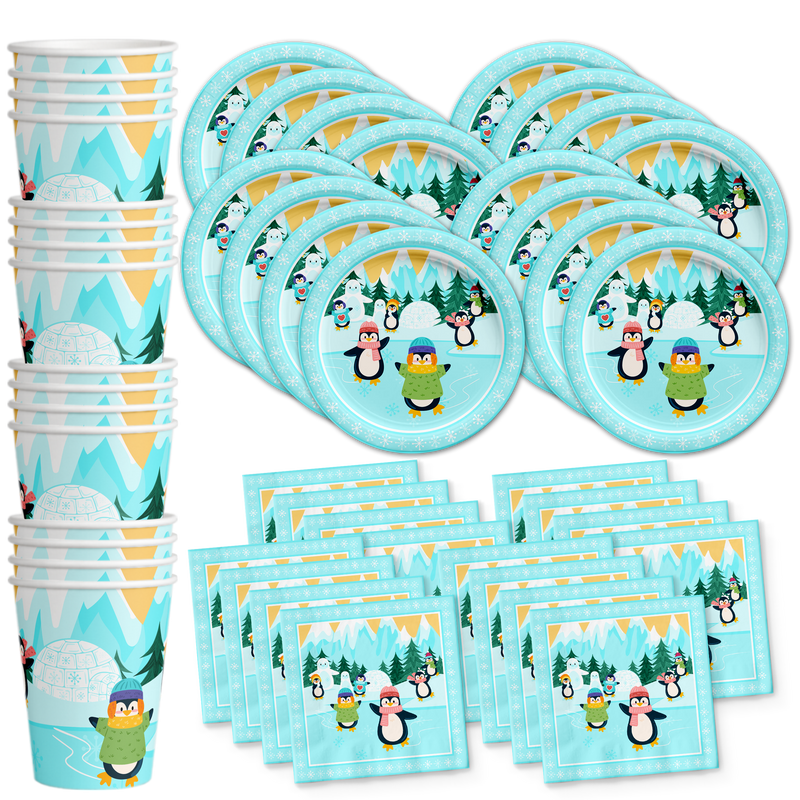 Penguins Birthday Party Tableware Kit For 16 Guests - BirthdayGalore.com