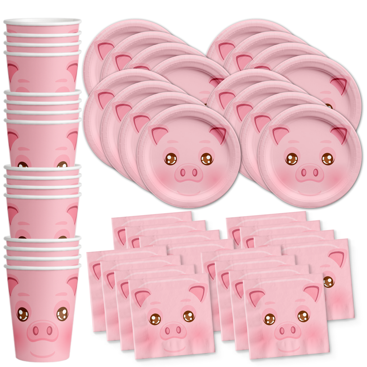 Pig Birthday Party Tableware Kit For 16 Guests